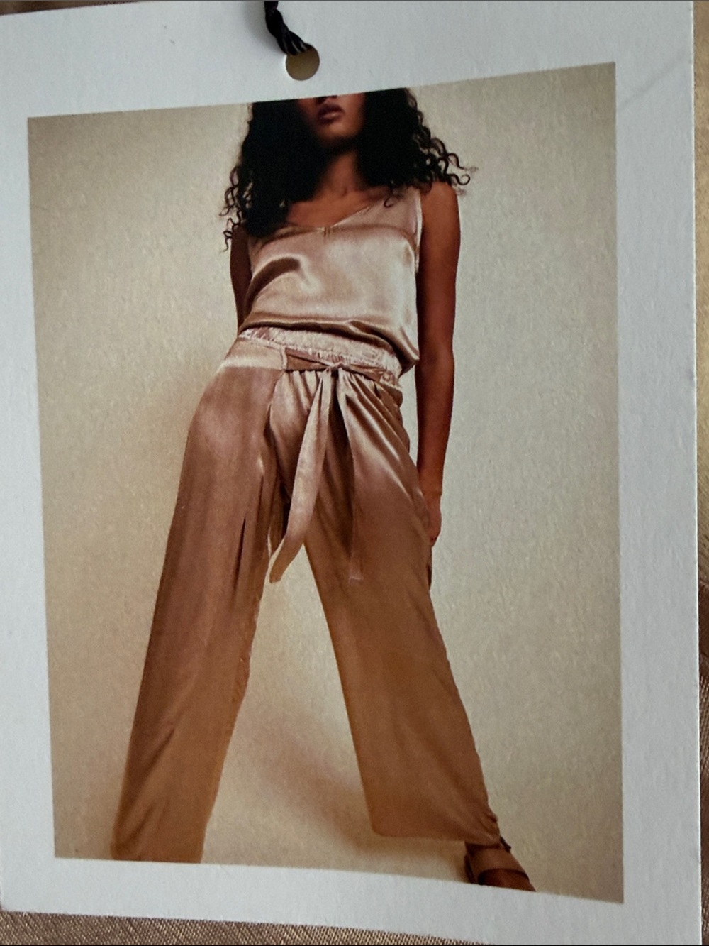 Nation Los Angeles Satin wide leg pants in Champagne Tan large